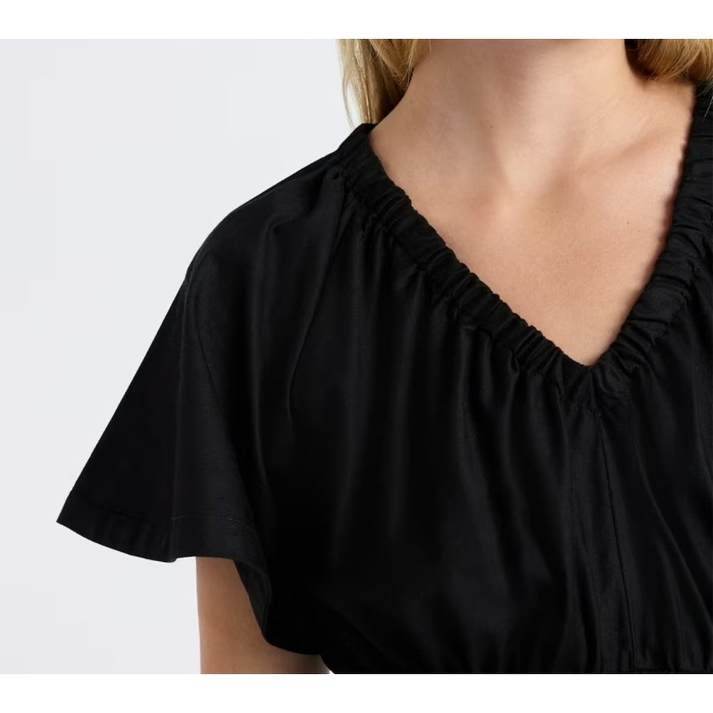 Free Assembly Black Cotton Flutter Sleeve Smocked Waist Dress Size Large 12-14 - Picture 3 of 13